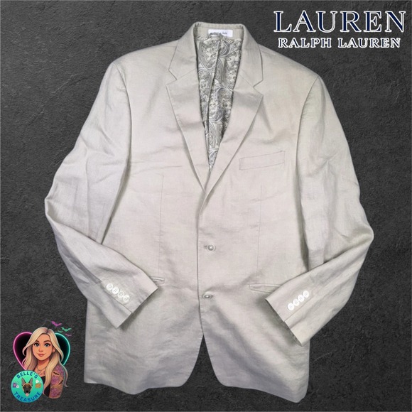 Ralph Lauren LRL Linen Blazer Men's 42 L Sport Coat Beige‎ Single Breasted Beach
